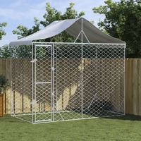 Hondenkennel met dak 3x1,5x2,5 m gegalvaniseerd staal zilver - thumbnail