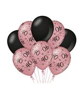 PD-Party 7024406 Verjaardag Ballonnen, Party Balloons, Natuurlijk Rubber (Latex), Viering, Decoraties - 40, Pak van 8, Roze/Zwart, 30cm Lengte x 30cm Breedte x 30cm Hoogte