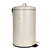 QUVIO Prullenbak Vuilnisbak Retro Stijl Afvalbak met Binnenemmer, Deksel of Pedaal Afvalbak Pedaalemmer Badkamer Slaapkamer Metalen Afvalbak Keuken en Kantoor, 12 Liter (Beige)