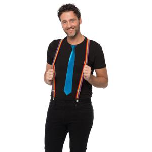 Carnaval verkleedset bretels en stropdas - regenboog - blauw - volwassenen/unisex - feestkleding