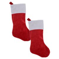 Decoratie kerstsokken - 2x st - rood - H43 cm - polyester - traditioneel - kerstsokken - thumbnail