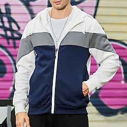 Voor heren Trui met capuchon Hoodie met volledige rits Wit Rood blauw Khaki Capuchon Kleurenblok Lapwerk Zak Sport Outdoor Dagelijks Feestdagen Streetwear Basic Casual Herfst winter Kleding Hoodies Lightinthebox