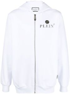 Philipp Plein hoodie zippé à plaque logo - Blanc