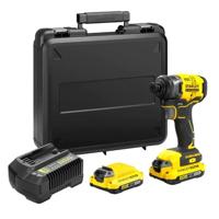 Stanley FatMax SFMCF810D2K Accu-slagmoersleutel, 18 V, 2,0 Ah, max. draaimoment 170 Nm, borstelloze motor met volledig metalen planetaire aandrijving, LED-licht, incl. 2 accu's, oplader, riemclip en
