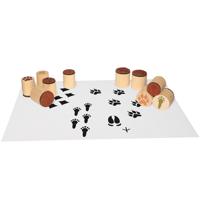 Houten stempels dierensporen0-dlg. set Maat: