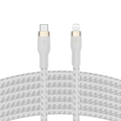 Belkin BoostCharge Pro Flex gevlochten USB Type C/Lightning-kabel (3m), MFi-gecertificeerde 20 W PD Power Delivery-snellaadkabel voor iPhone 14/14 Plus, 13, 12, Pro/Max, mini, SE, iPad en meer – Wit
