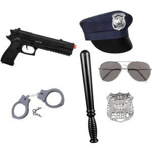 Carnaval verkleed set XL - politie agent - pet/knuppel/badge/pistool/zonnebril/handboeien