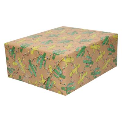 3x Inpakpapier/cadeaupapier Bruin Cactus Met Lichtjes 200 X 70 Cm - Cadeaupapier
