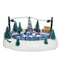 Lumineo kerstdorp kerst tafereel - schaatsbaan - beweging en licht - 27 cm