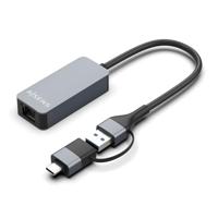 AISENS Converter USB 3.2 Gen1 USB-A + USB-C naar Ethernet 2.5G 10/100/1000/2500 Mbps, Grijs, 15 cm