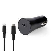 Nedis CCPDL20W111BK Autolader 1,67 A / 2,22 A / 3,0 A Outputs: 1 Poorttype: Usb-c™ Lightning 8-pins (los) Kabel 1.0 M 20 W Automatische Voltage Selectie Pd3.0 20w