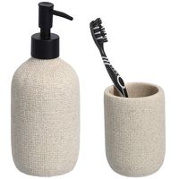 Badkamer accessoires set - kunststeen - jute look - beige