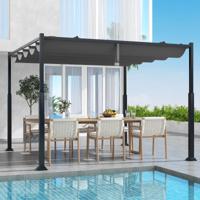 310x310cm Buitenpergola met Uitschuifbare Luifel Zware Metalen Kolommen Moderne Zonnescherm Tuinhuisje Druivenrank Pergola - thumbnail