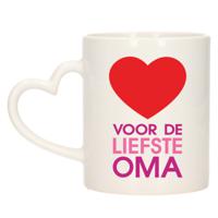 Cadeau koffie/thee mok voor oma - rood - hartjes oor - de liefste oma - keramiek - 300 ml - thumbnail