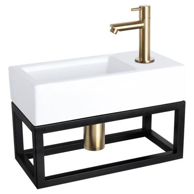 Differnz Ravo fonteinset keramiek met handdoekrek en rechte kraan mat goud Differnz Ravo fonteinset keramiek met handdoekrek en rechte kraan mat goud