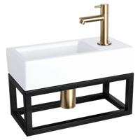 Differnz Ravo fonteinset keramiek met handdoekrek en rechte kraan mat goud