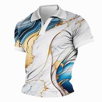 Geometrisch Lijnen / golven Sportkleding Zakelijk informeel Voor heren POLO Shirt Korte mouw Formeel Werk Straat Lente zomer 3D Afdrukken Strijkijzer Wit Micro-elastisch Polyester Lightinthebox - thumbnail