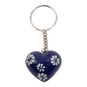 Zeepsteen Sleutelhanger Hart met Bloemen (Blauw)