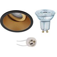 LED Spot Set - OSRAM Parathom PAR16 940 36D - Pragmi Zano Pro - GU10 Fitting - Dimbaar - Inbouw Rond - Mat Zwart/Goud -