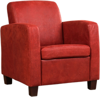 Rode leren landelijke fauteuil Joy - poot hout bruin - Kenia Leer Burgundy (rood leer) - thumbnail