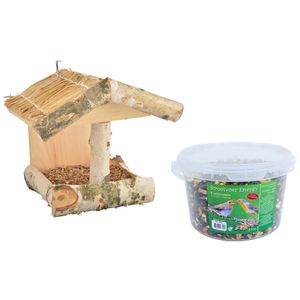 Vogelhuisje/voederhuisje hout 25 cm inclusief 4-seizoenen energy vogelvoer