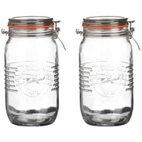 Weckpot/inmaakpot - 2x - 1.5L - glas - met beugelsluiting - D14 x H22 cm - thumbnail