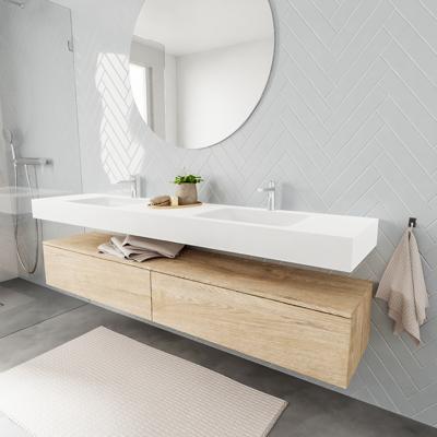 Zaro ALAN vrijhangende wastafel 200cm met wasbak dubbel en onderkast in kleur washed oak 2 lade(s) Zaro ALAN vrijhangende wastafel 200cm met wasbak dubbel en onderkast in kleur washed oak 2 lade(s)