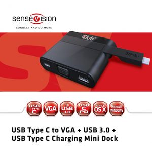 CLUB3D USB 3.0 Type-C to VGA + USB Mini Dock USB 3.1 (3.1 Gen 2) Type-?