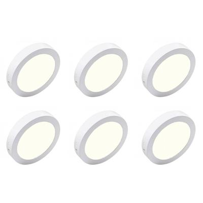 LED Downlight 6 Pack - Opbouw Rond 18W - Natuurlijk Wit 4200K - Mat Wit Aluminium - Ø225mm