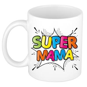 Bellatio Decorations Cadeau koffie/thee mok voor mama - wit - super mama - keramiek - Moederdag   -