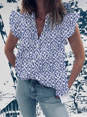 Casual Shirt Collar Loose Color Block Blouse