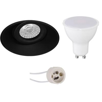 LED Spot Set - Pragmi Nivas Pro - GU10 Fitting - Inbouw Rond - Mat Zwart - 6W - Natuurlijk Wit 4200K - Trimless -