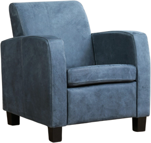 Blauwe leren landelijke fauteuil Joy - poot hout zwart - Kenia Leer Denim (blauw leer)