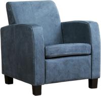 Blauwe leren landelijke fauteuil Joy - poot hout zwart - Kenia Leer Denim (blauw leer) - thumbnail