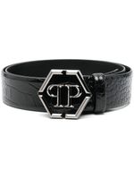 Philipp Plein ceinture en cuir à boucle logo Hexagon - Noir