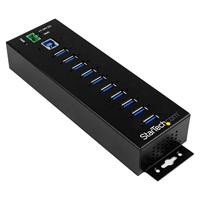 StarTech.com 10 Port Metalen Industriële USB Hub met Voedingsadapter - ESD & 350W Overspanningsbeveiliging - High Speed USB 3.1 Gen 1 5Gbps Hub - Monteerbaar op Din Rail, Muur of Bureau