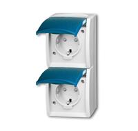 Busch-Jaeger Ocean wandcontactdoos verticaal 2-voudig met klapdeksel randaarde aanraakbeveiliging, blauwgroen