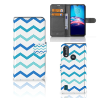 Bookcase Moto E6s Telefoon Hoesje Zigzag Blauw