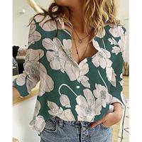 Dames Overhemd Blouse Katoen linnen Bloemig nappi Afdrukken Dagelijks Vakantie Casual Lange mouw Overhemdkraag Zwart Lente zomer Lightinthebox