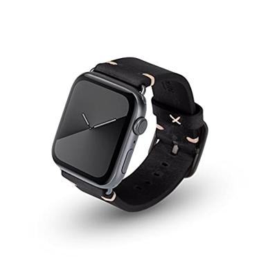 JT Berlin Alex Vintage armband voor Apple Watch 42 mm / 44 mm leren armband [Watch SE, Series 6 / 5 / 4 / 3 / 2 / 1, zacht lederen reserveband, aluminium sluiting] zwart/grijs (maat S/M)