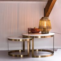 Light & Living Ronde Salontafel Perlato Wit Marmer, Set van 2 stuks - thumbnail