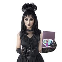 lydia deetz cosplay kostuum feestpruik bruid pluizige broodjes gekruld dames zwart middellange rechte keverpruik met pony halloween kostuumaccessoires (zwart / lydia) Lightinthebox