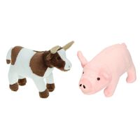 Pluche knuffel boerderijdieren set Koe en Varken van 22 cm