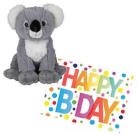 Pluche knuffel koala beer 19 cm met A5-size Happy Birthday wenskaart - thumbnail