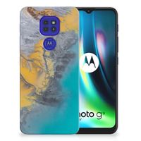 Motorola Moto G9 Play | E7 Plus TPU Siliconen Hoesje Marble Blue Gold - thumbnail