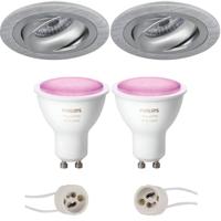 Pragmi Alpin Pro - Inbouw Rond - Mat Zilver - Kantelbaar Ø92mm - Philips Hue - Led Spot Set Gu10 - White And Color