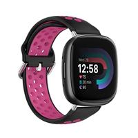 By Qubix - Compatible met Fitbit Versa 3 & 4 / Sense 1 & 2 - Sport editie - Large - Zwart + roze - Compatible fitbit bandje