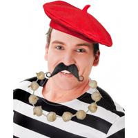 Carnaval verkleed set compleet - Fransman baret met plaksnor - en knoflook ketting - volwassenen - thumbnail