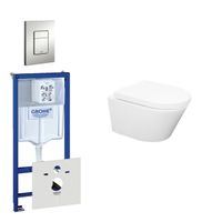 Wiesbaden Vesta Spoelrandloos toiletset bestaande uit inbouwreservoir, toiletpot met softclose toiletzitting en bedieningsplaat mat chroom 0720002/0729205/sw65812/ - thumbnail