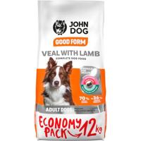 JOHN DOG Good Form Hondenvoer voor volwassenen honden, droogvoer voor honden, droogvoer voor honden, droogvoer, vrij van ulten, kalfsvlees met lam, 12 kg